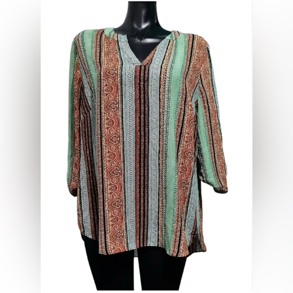 Cato Chiffon Blouse tunic Women’s Sz XS Multicolor 3/4 Sleeve Paisley V-Neck - Picture 1 of 10
